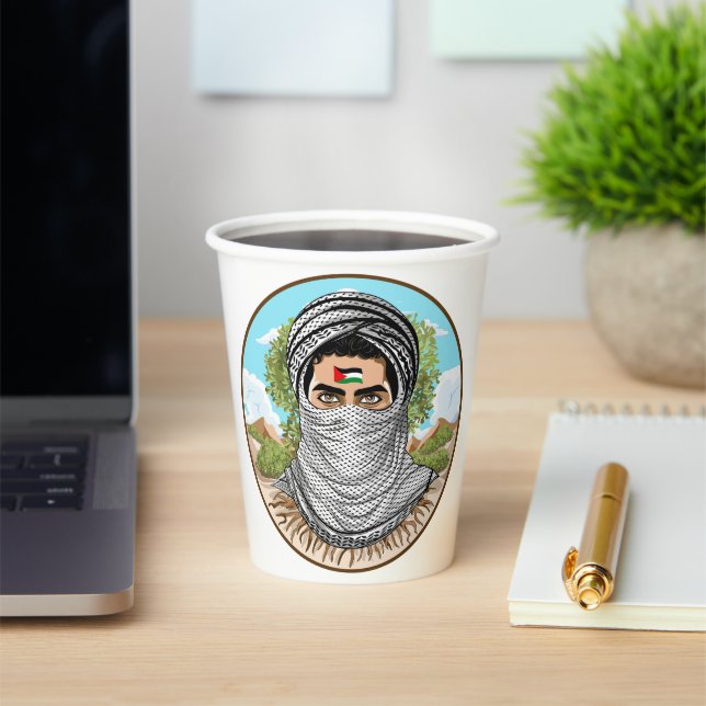 Palestine Freedom Fighter Portrait Paper Cups (Insitu)