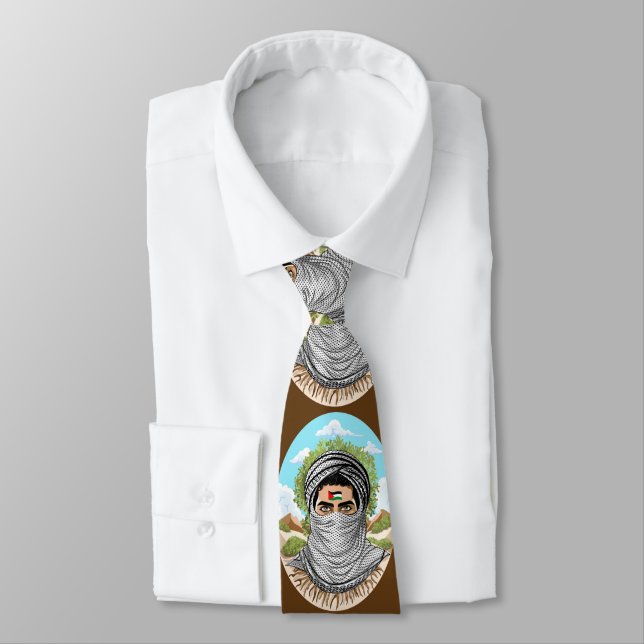 Palestine Freedom Fighter Portrait Tie (Tied)