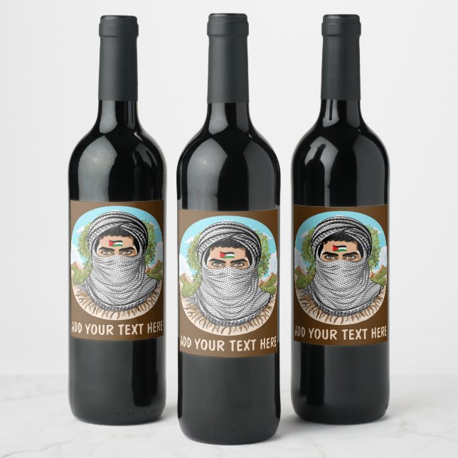 Palestine Freedom Fighter Portrait Wine Label (Bottles)