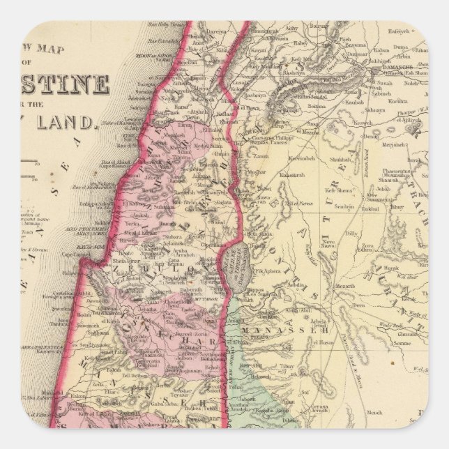 Palestine, Jerusalem Map by Mitchell Square Sticker (Front)