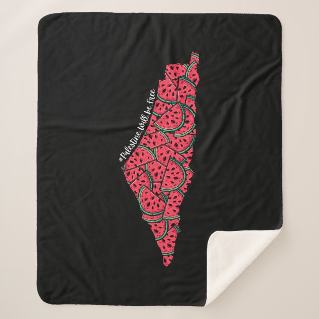 Palestine Map full of Watermelons | Free palestine Sherpa Blanket (Front)