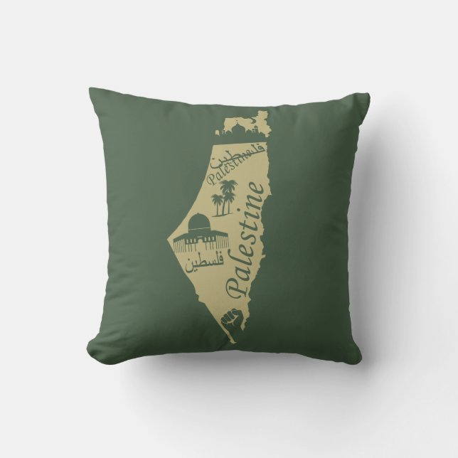 Palestine map illustration design palastinian cushion (Front)