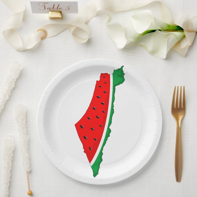 Palestine Map Watermelon Symbol of freedom  Paper Plate (Wedding)