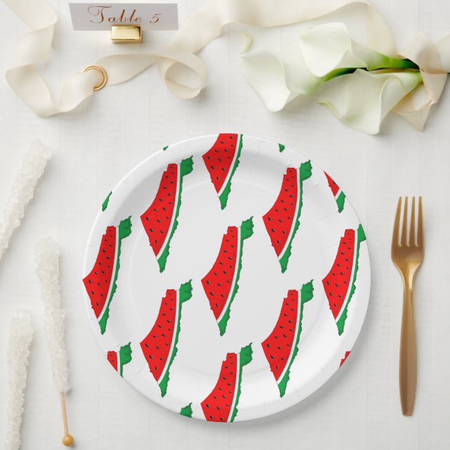 Palestine Map Watermelon Symbol of freedom  Paper Plate (Wedding)