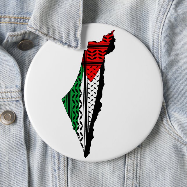 Palestine Map whith Flag and Keffiyeg Pattern 6 Cm Round Badge (In Situ)