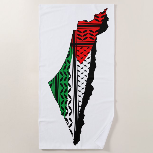 Palestine Map whith Flag and Keffiyeg Pattern Beach Towel (Front)