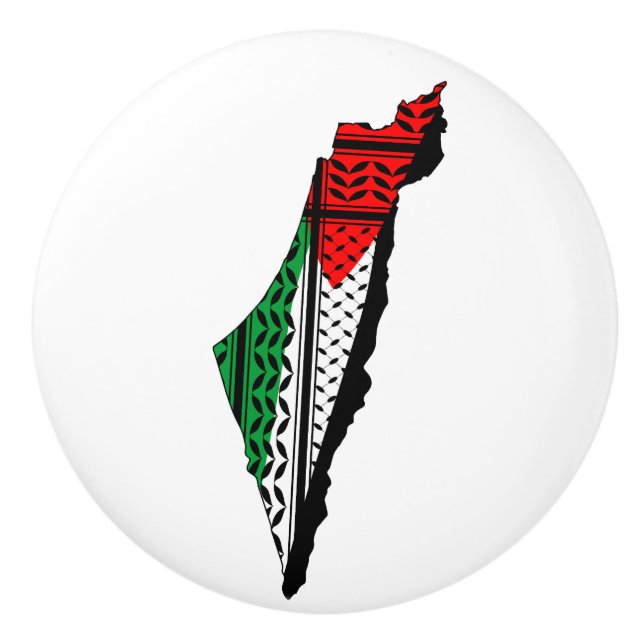 Palestine Map whith Flag and Keffiyeg Pattern Ceramic Knob (Front)