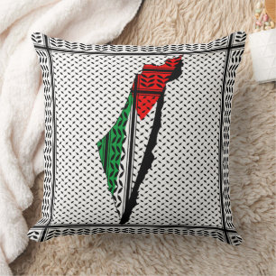 Palestine Map whith Flag and Keffiyeg Pattern Cushion