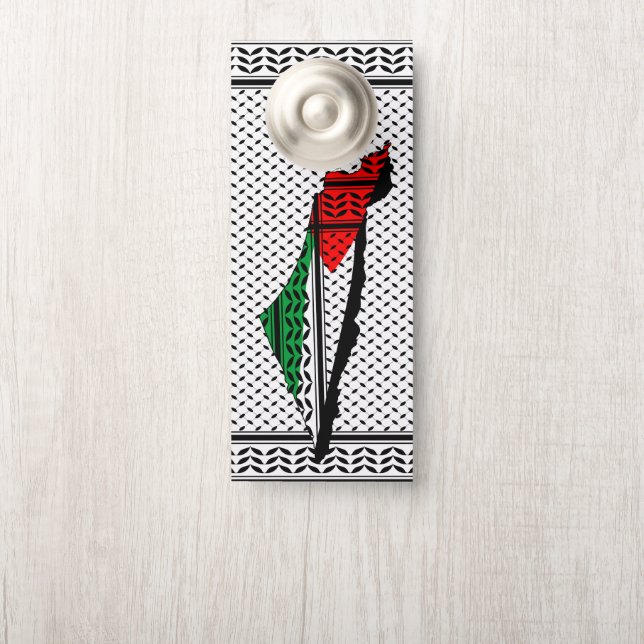 Palestine Map whith Flag and Keffiyeg Pattern Door Hanger (On Knob)