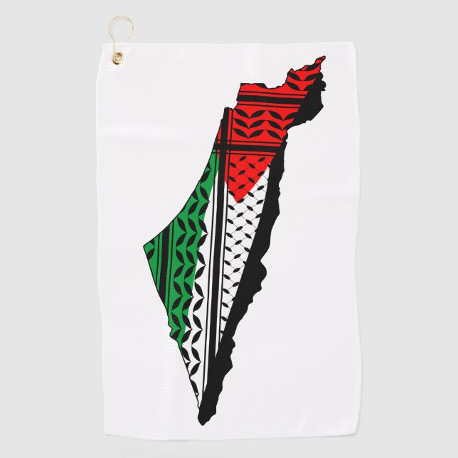 Palestine Map whith Flag and Keffiyeg Pattern Golf Towel (Front)