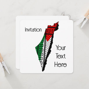 Palestine Map whith Flag and Keffiyeg Pattern Invitation