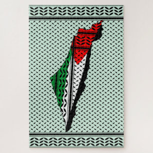 Palestine Map whith Flag and Keffiyeg Pattern Jigsaw Puzzle