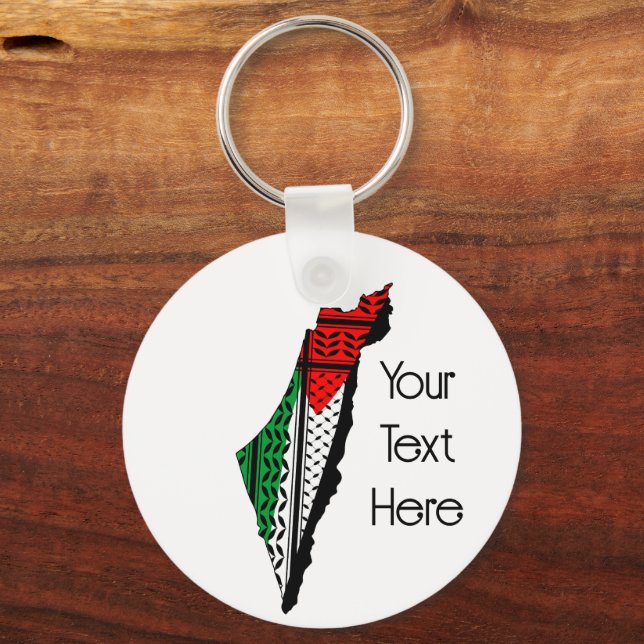Palestine Map whith Flag and Keffiyeg Pattern Key Ring (Front)