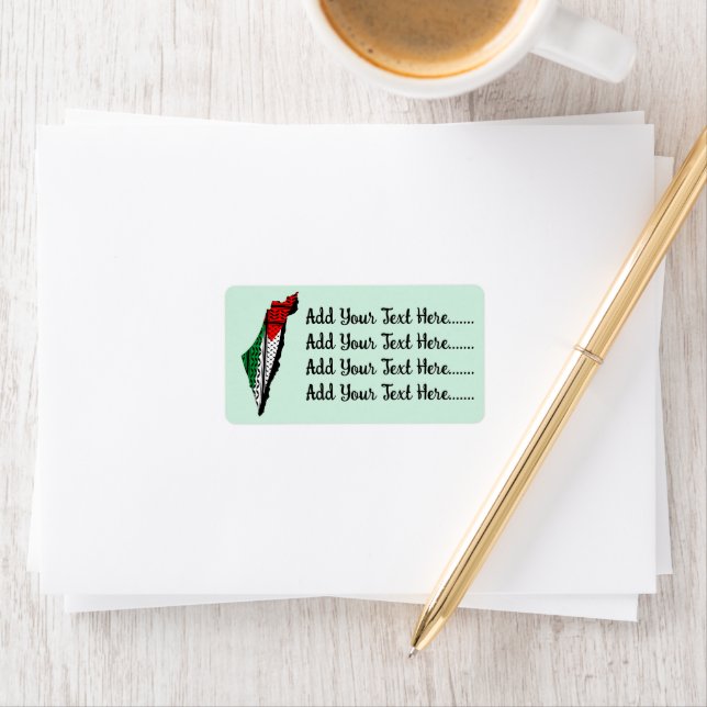 Palestine Map whith Flag and Keffiyeg Pattern Label (Insitu)