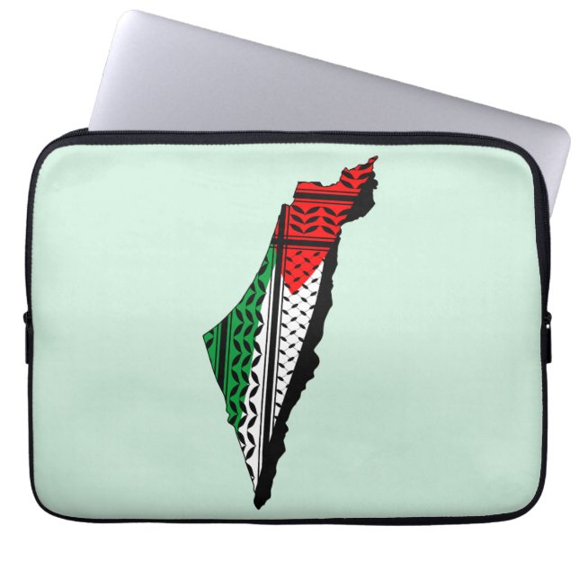 Palestine Map whith Flag and Keffiyeg Pattern Laptop Sleeve (Front)