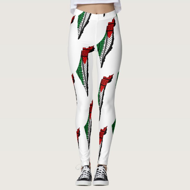 Palestine Map whith Flag and Keffiyeg Pattern Leggings (Front)