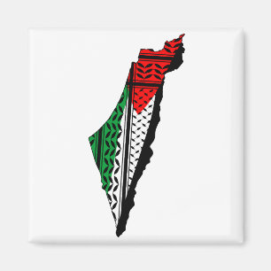 Palestine Map whith Flag and Keffiyeg Pattern Magnet