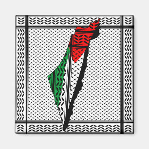Palestine Map whith Flag and Keffiyeg Pattern Magnet