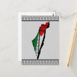 Palestine Map whith Flag and Keffiyeg Pattern Postcard