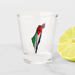 Palestine Map whith Flag and Keffiyeg Pattern Shot Glass