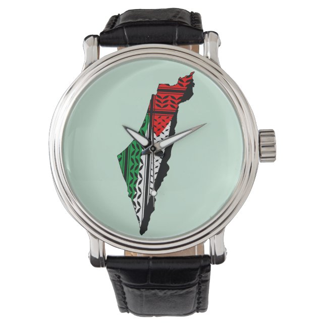 Palestine Map whith Flag and Keffiyeg Pattern Watch (Front)