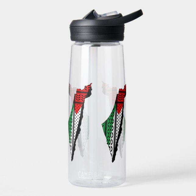 Palestine Map with Flag and Keffiyeh Water Bottle (Left)
