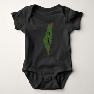 palestine map with palestine word in arabic baby bodysuit