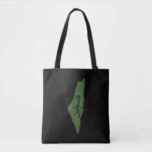 palestine map with palestine word in arabic  tote bag