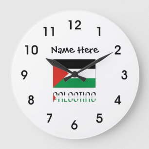 Palestine Palestinian Flag Black Personalisation  Large Clock