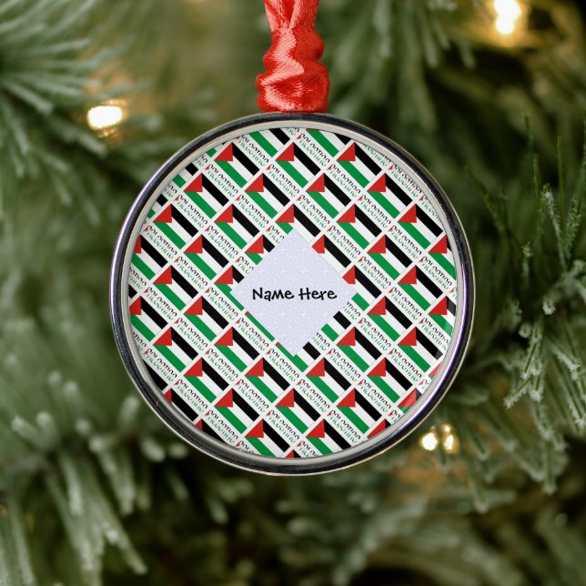 Palestine Palestinian Flag Tiled Black Personal Metal Tree Decoration (Tree)