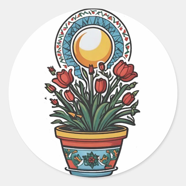 Palestine poppies in a vase art  classic round sticker (Front)