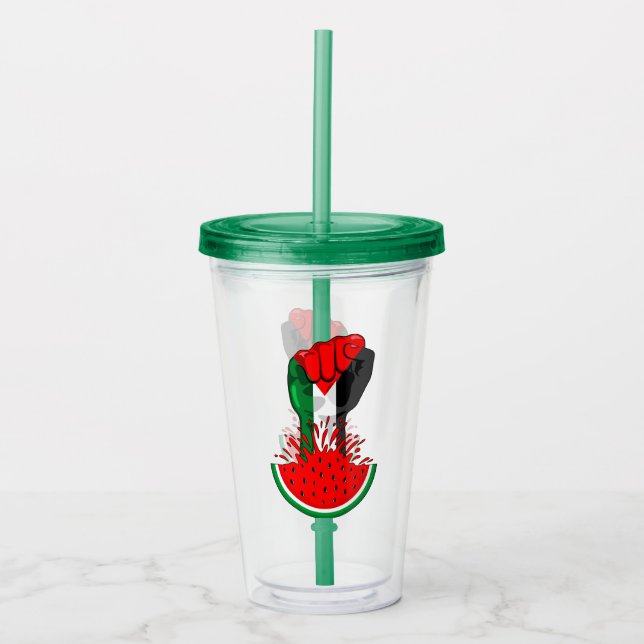 Palestine resistance fist on Watermelon Acrylic Tumbler (Front)