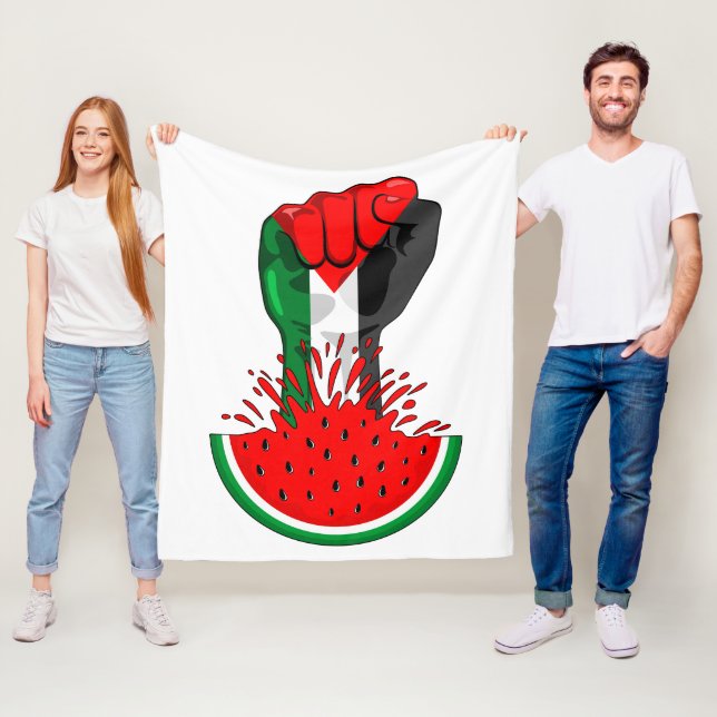 Palestine resistance fist on Watermelon Fleece Blanket (In Situ)