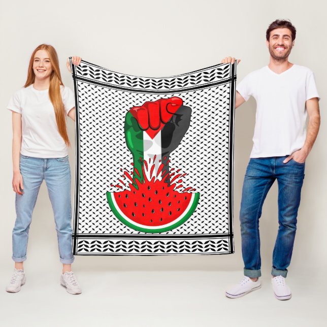 Palestine resistance fist on Watermelon Fleece Blanket (In Situ)