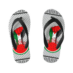 Palestine resistance fist on Watermelon Kid's Jandals