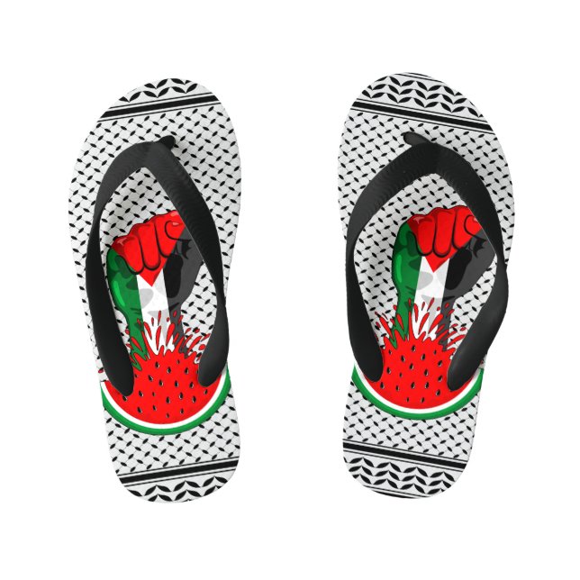 Palestine resistance fist on Watermelon Kid's Jandals (Footbed)