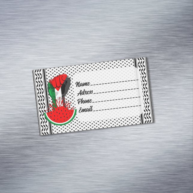 Palestine resistance fist on Watermelon Magnetic Business Card (In Situ)