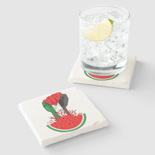 Palestine resistance fist on Watermelon Stone Coaster