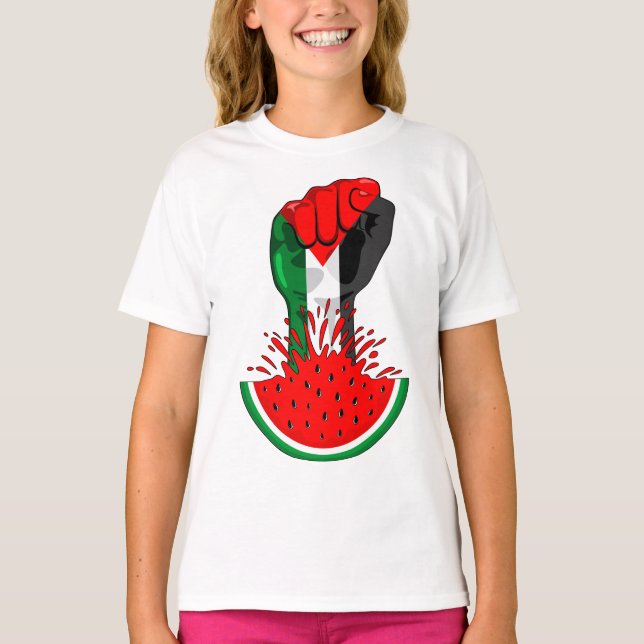 Palestine resistance fist on Watermelon T-Shirt (Front)