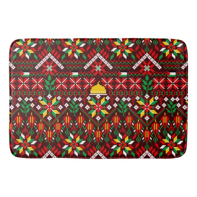 Palestine Tatreez Traditional Embrodery Bath Mat (Front)