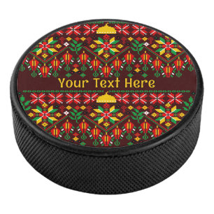 Palestine Tatreez Traditional Embrodery Hockey Puck