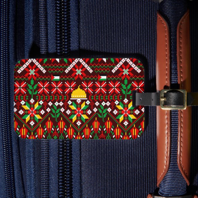 Palestine Tatreez Traditional Embrodery Luggage Tag (Front Insitu 4)
