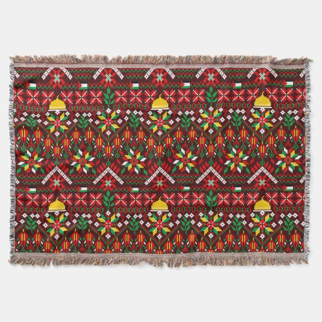 Palestine Tatreez Traditional Embrodery Throw Blanket (Front)