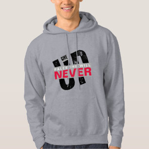 PALESTINE WILL NEVER GIVE UP Bold Grunge Protest Hoodie