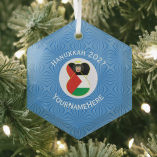 Palestinian Angel Hanukkah Flag Personalised  Glass Tree Decoration