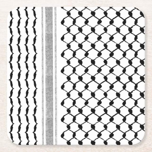 Palestinian Arabic Kufiya Pattern Customized  Square Paper Coaster (Front)