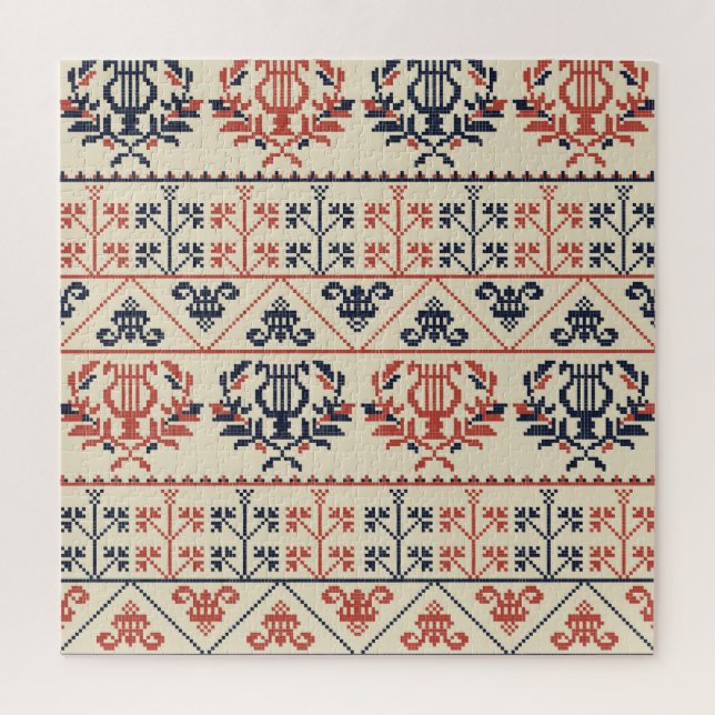 Palestinian embroidery motif, seamless pattern des jigsaw puzzle (Vertical)