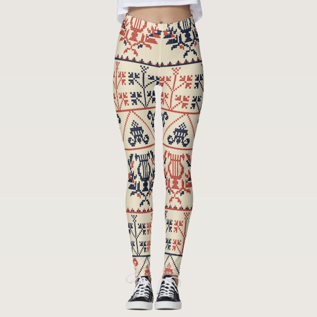 Palestinian embroidery motif, seamless pattern des leggings (Front)