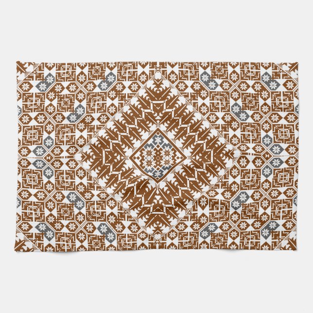 Palestinian Embroidery pattern Printed Design gold Tea Towel (Horizontal)