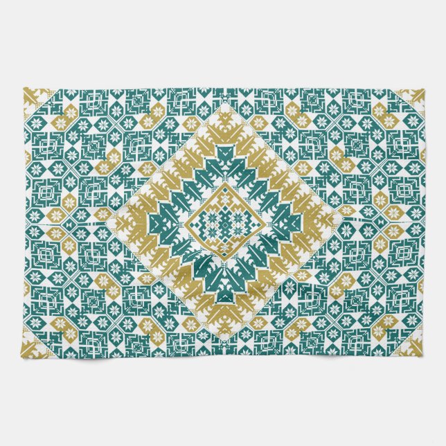 Palestinian Embroidery pattern Printed Design Tea Towel (Horizontal)